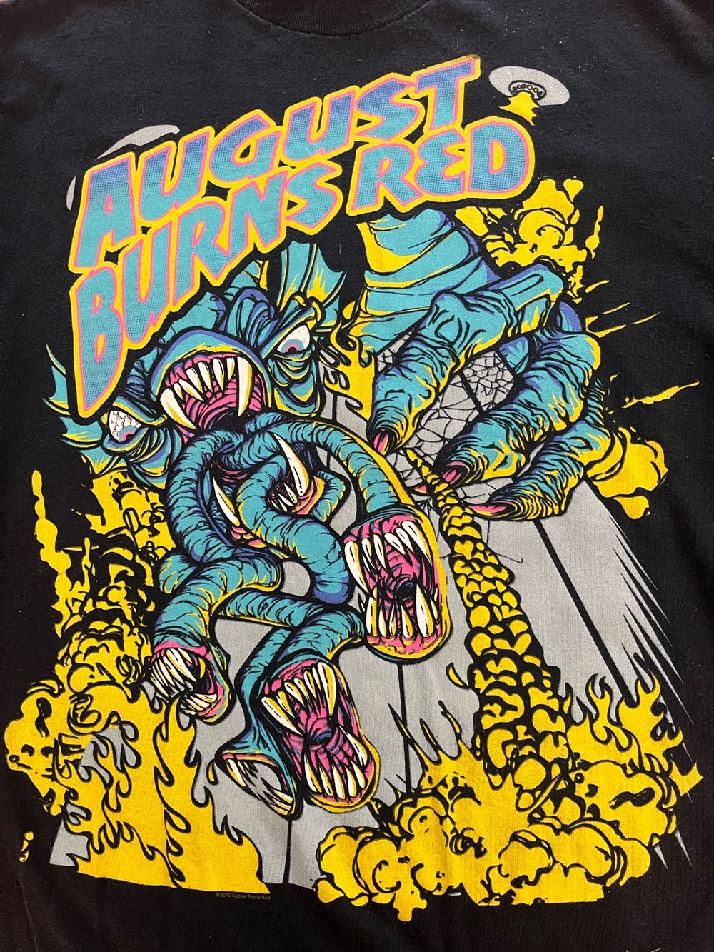 August Burns Red Graphic Band Tee - Black with Yellow & Teal Design